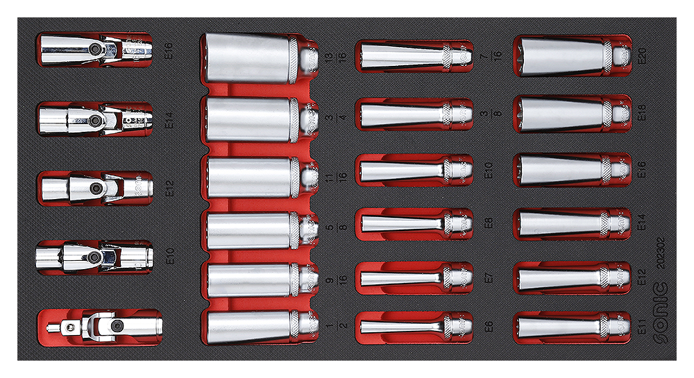 Set 3/8” douilles longues SAE + acc. 23 pcs