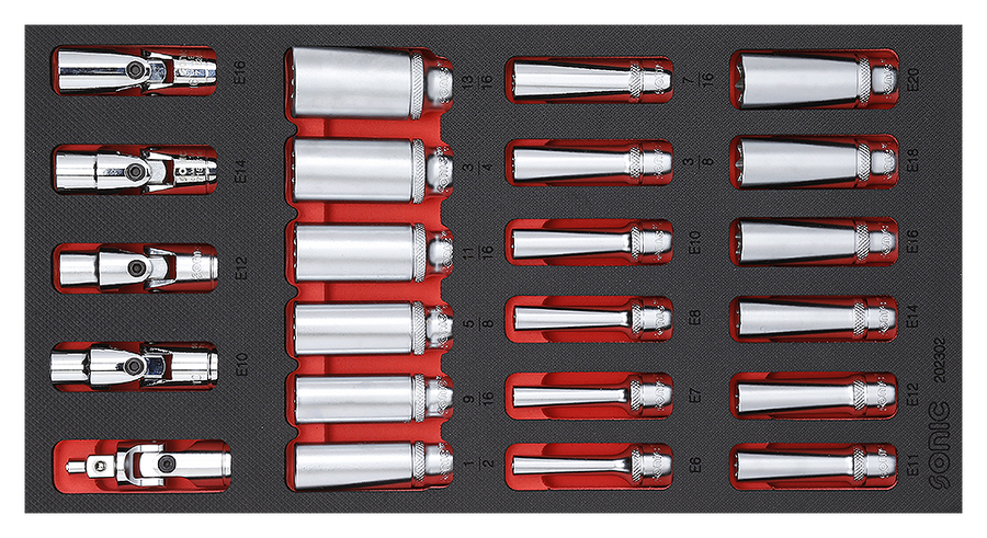 Set 3/8” douilles longues SAE + acc. 23 pcs